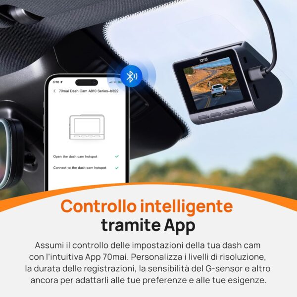 70mai Nuova Dash Cam 4K A810 Fronte e Retro con Scheda SD da 128GB, GPS Integrat... - immagine 9