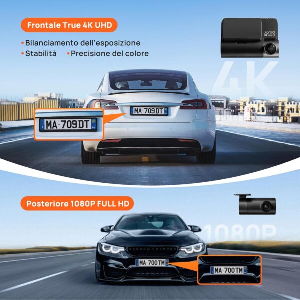 70mai Nuova Dash Cam 4K A810 Fronte e Retro con Scheda SD da 128GB, GPS Integrat... - immagine 3